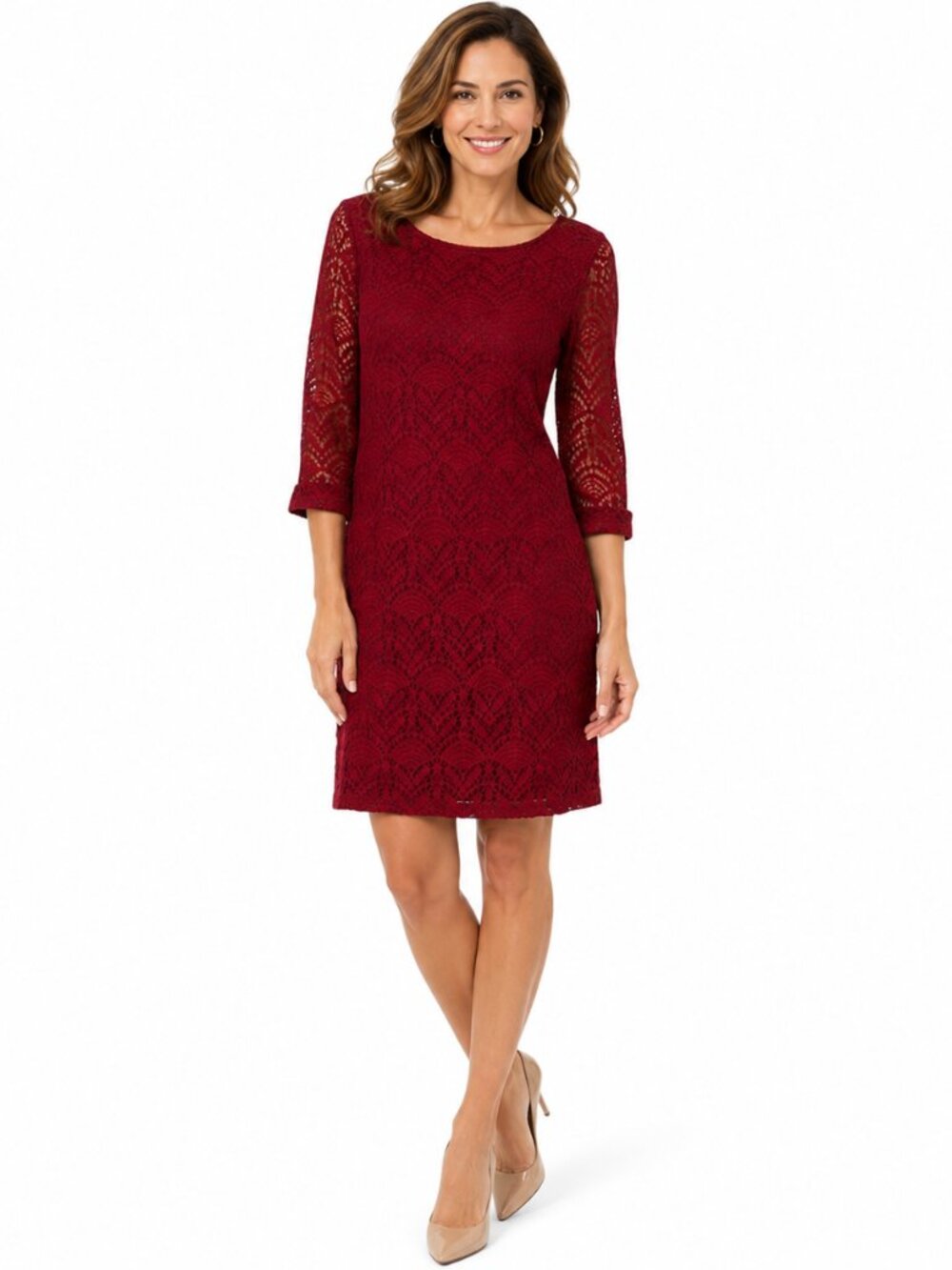NWT Sharagano Red Crochet Lace Long Sleeve Dress Sz 8